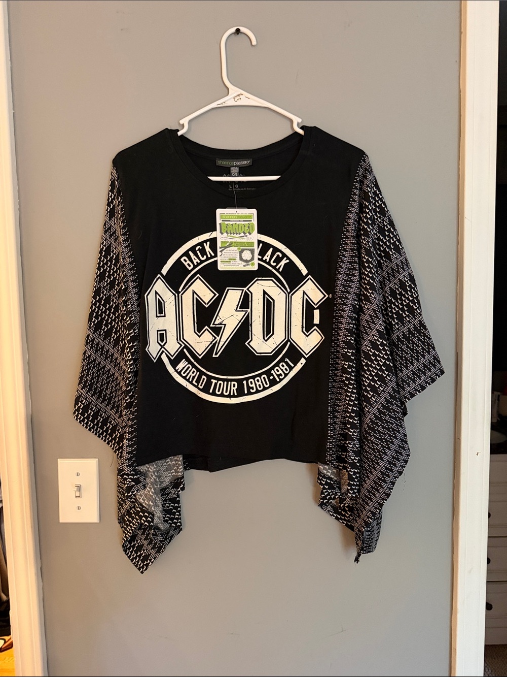 AC/DC Black and White Band Logo Draped Mixed Pattern Shirt